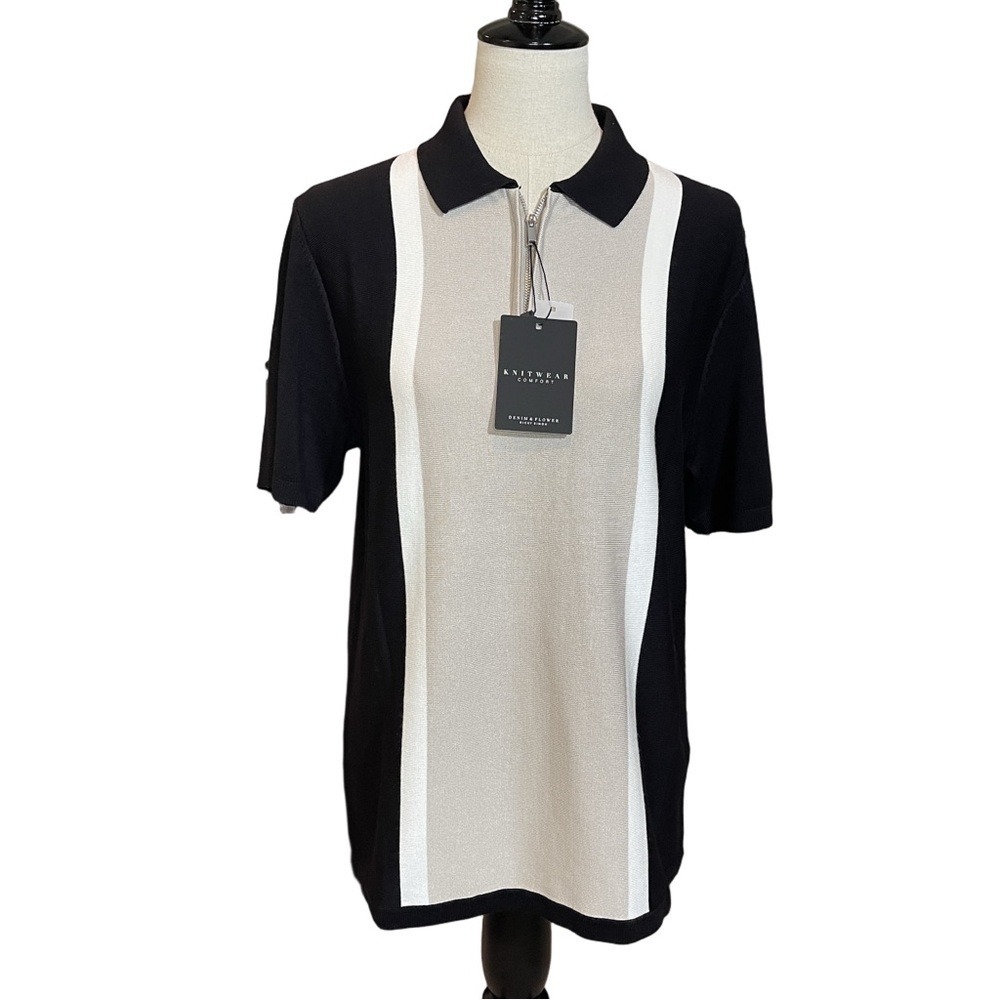 Denim‎ & Flower by Ricky Singh Knit Zip Polo Shirt Size M